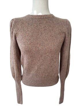 The Bright Side Wool Silk Sweater XS Tan Brown Speckled Puff Sleeve Cropped